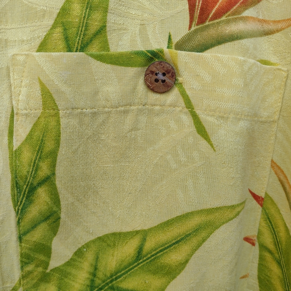 Paradise Coves Silk Hawaiian Shirt Yellow Floral Camp - Picture 5 of 7